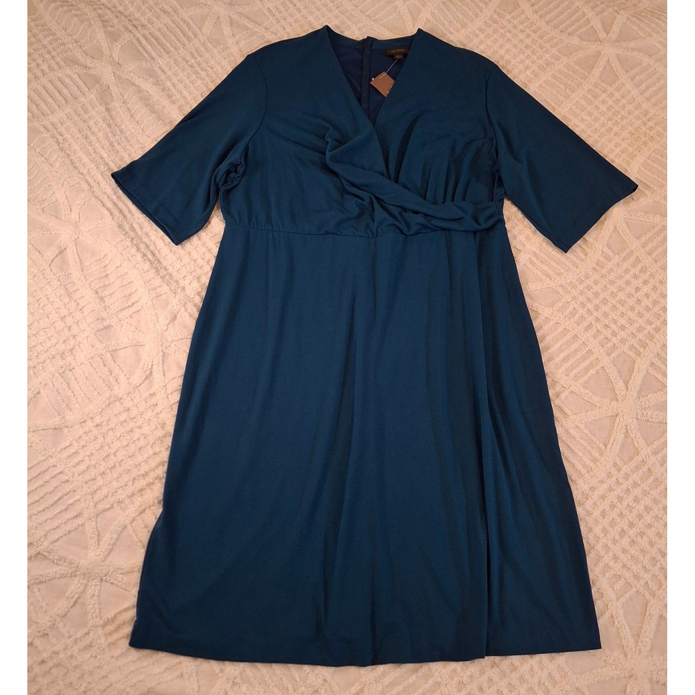 J. Jill Wearever XL Teal Blue Faux Wrap V-Neck Midi Dress Travel Stretch NWT‎